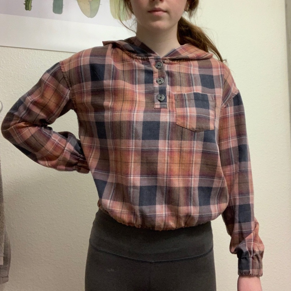 Plaid sweater with a hood